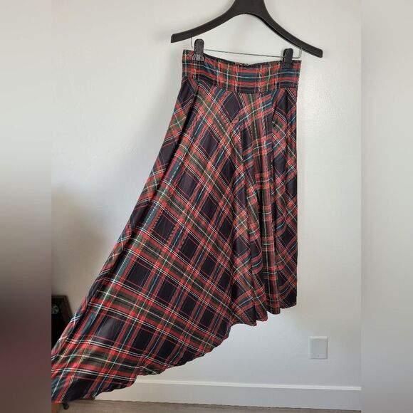 Plaid Tartan Maxi Skirt Red Green Christmas Preppy Uniform Victorian Retro L - Picture 2 of 7
